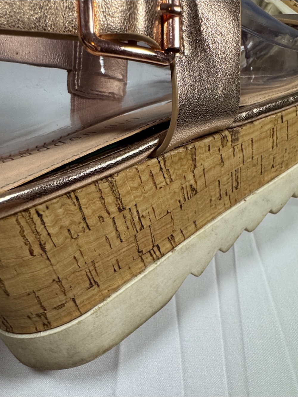 Madden Girl Rose Gold Cork Platform Sandal 8 leather - Picture 8 of 8